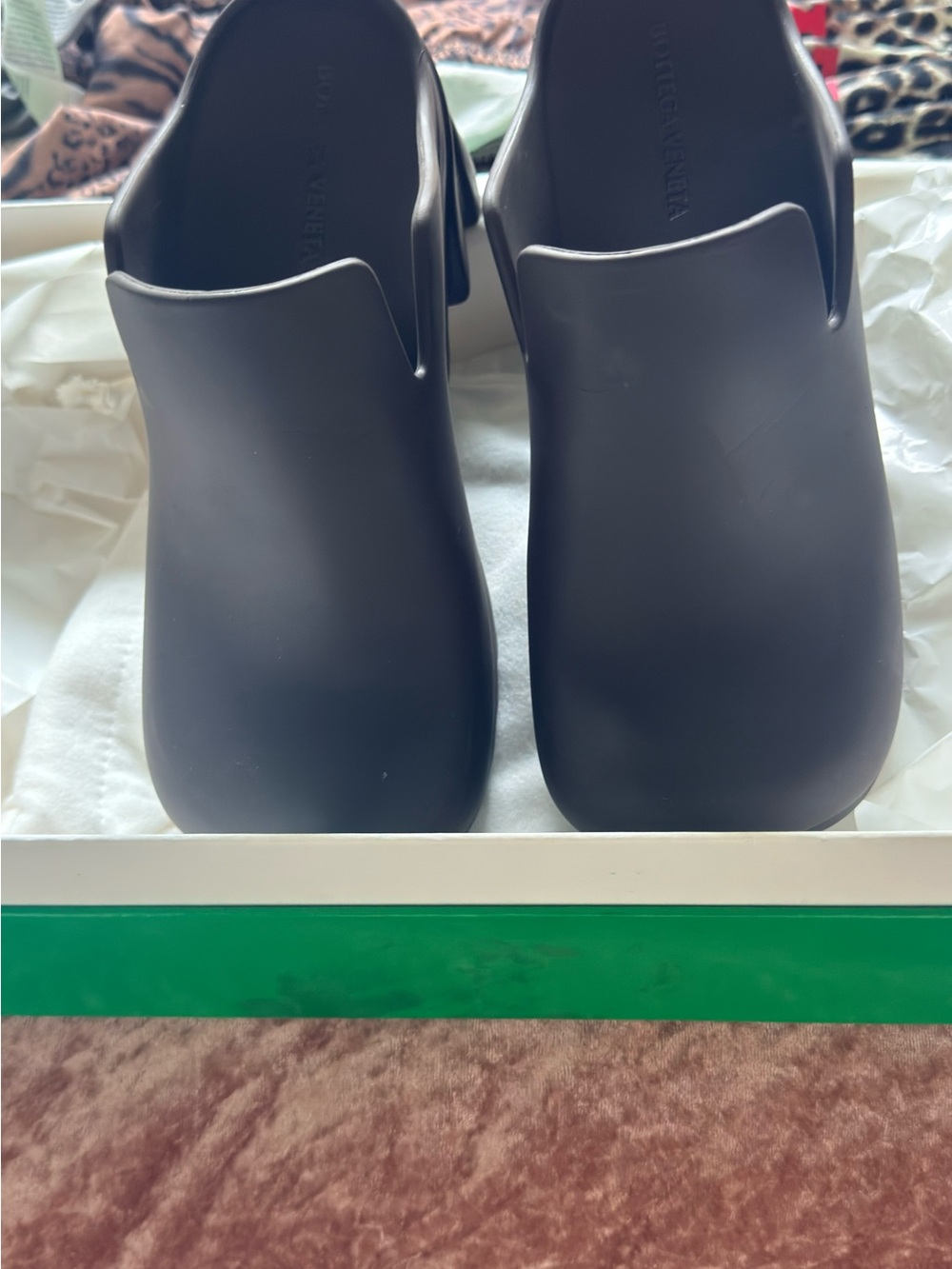 Bottega Veneta Matte Black Square-Toe Leather Mules